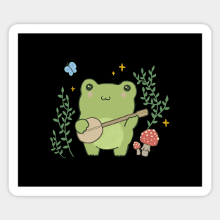 Frog Playing Banjo and Edgy Mushroom: A Kawaii Cottagecore Adventure Sticker